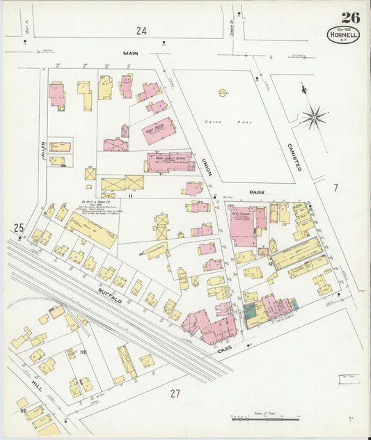 Sanborn Fire Insurance Map from Hornell, Steuben County, New York (1909), Sheet #0026 - Historic Sanborn Fire Insurance Map Print, vintage old map wall art, antique decor, genealogy gift, New York New York map