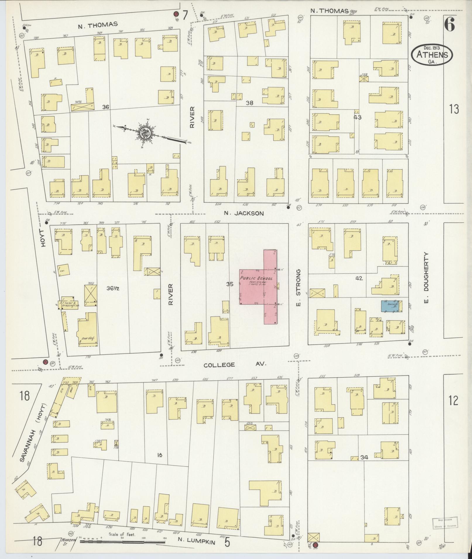 Sanborn Fire Insurance Map from Athens, Clarke County, Georgia (1913), Sheet #0006 - Complete Map Set gallery image, historic Sanborn map, vintage wall art, Georgia Georgia