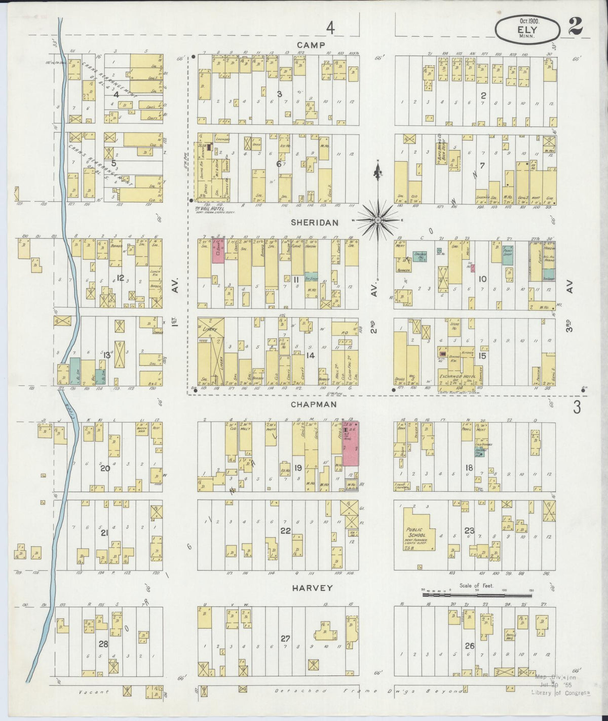 Sanborn Fire Insurance Map from Ely, Saint Louis County, Minnesota (1900), Sheet #0002 - Historic Sanborn Fire Insurance Map Print, vintage old map wall art, antique decor, genealogy gift, Minnesota Minnesota map