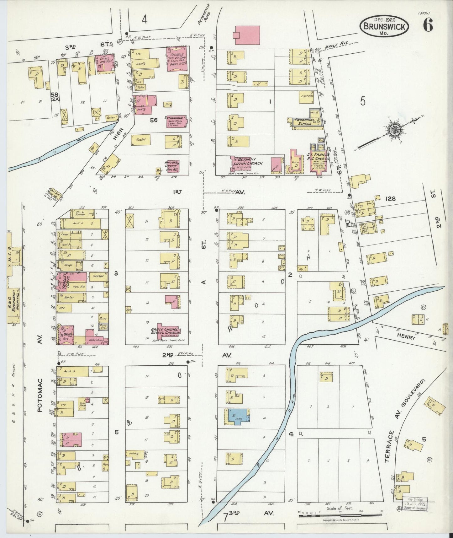 Sanborn Fire Insurance Map from Brunswick, Frederick County, Maryland (1920), Sheet #0006 - Complete Map Set gallery image, historic Sanborn map, vintage wall art, Maryland Maryland