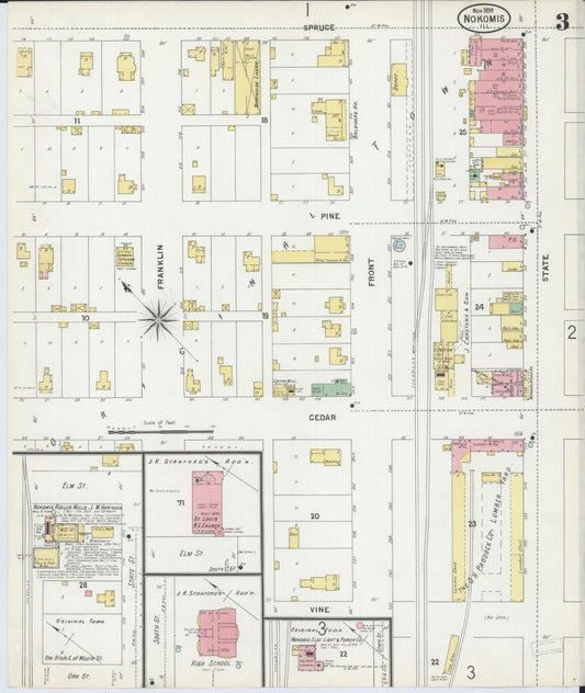 Sanborn Fire Insurance Map from Nokomis, Montgomery County, Illinois (1899), Sheet #0003 - Historic Sanborn Fire Insurance Map Print, vintage old map wall art, antique decor, genealogy gift, Illinois Illinois map
