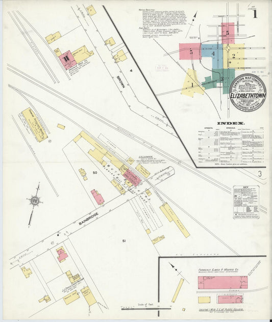 Sanborn Fire Insurance Map from Elizabethtown, Lancaster County, Pennsylvania (1911), Sheet #0001 - Historic Sanborn Fire Insurance Map Print, vintage old map wall art, antique decor, genealogy gift, Pennsylvania Pennsylvania map