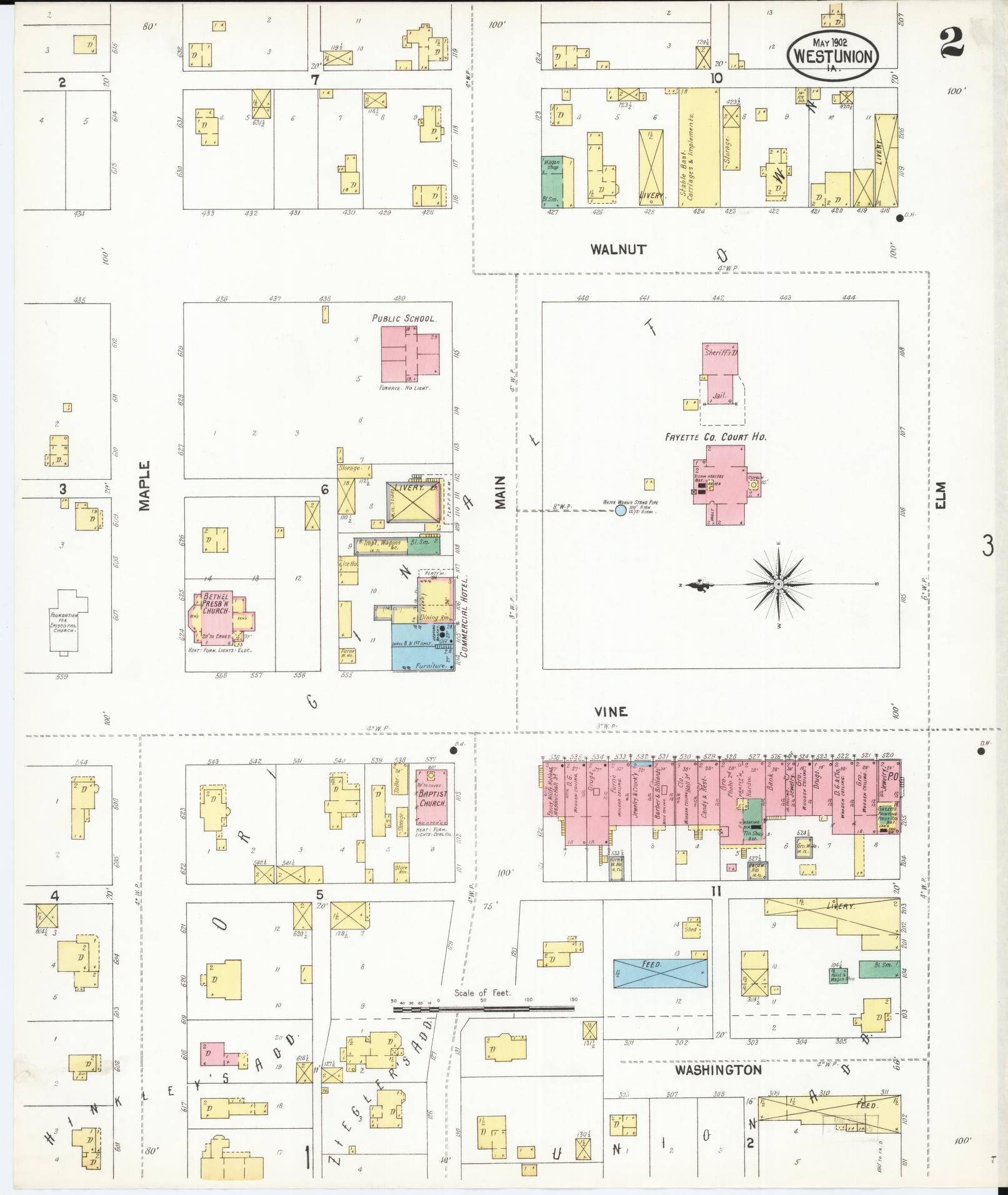 Sanborn Fire Insurance Map from West Union, Fayette County, Iowa (1902), Sheet #0002 - Historic Sanborn Fire Insurance Map Print, vintage old map wall art