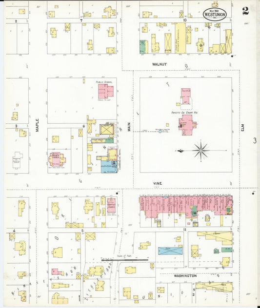 Sanborn Fire Insurance Map from West Union, Fayette County, Iowa (1902), Sheet #0002 - Historic Sanborn Fire Insurance Map Print, vintage old map wall art