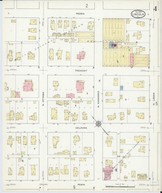Sanborn Fire Insurance Map from Lincoln, Logan County, Illinois (1914), Sheet #0004 - Historic Sanborn Fire Insurance Map Print, vintage old map wall art, antique decor, genealogy gift, Illinois Illinois map