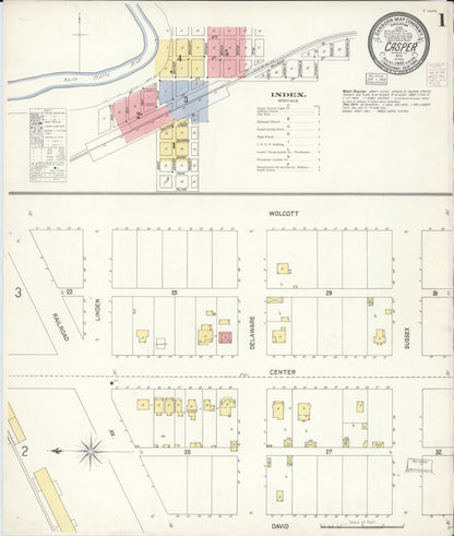 Sanborn Fire Insurance Map from Casper, Natrona County, Wyoming (1903), Sheet #0001 - Complete Map Set gallery image, historic Sanborn map, vintage wall art, Wyoming Wyoming