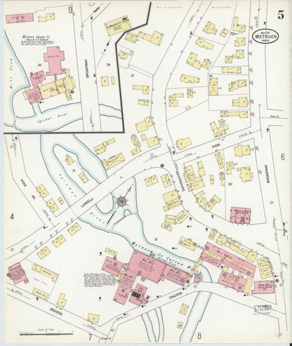 Sanborn Fire Insurance Map from Methuen, Essex County, Massachusetts (1911), Sheet #0005 - Historic Sanborn Fire Insurance Map Print, vintage old map wall art, antique decor, genealogy gift, Massachusetts Massachusetts map