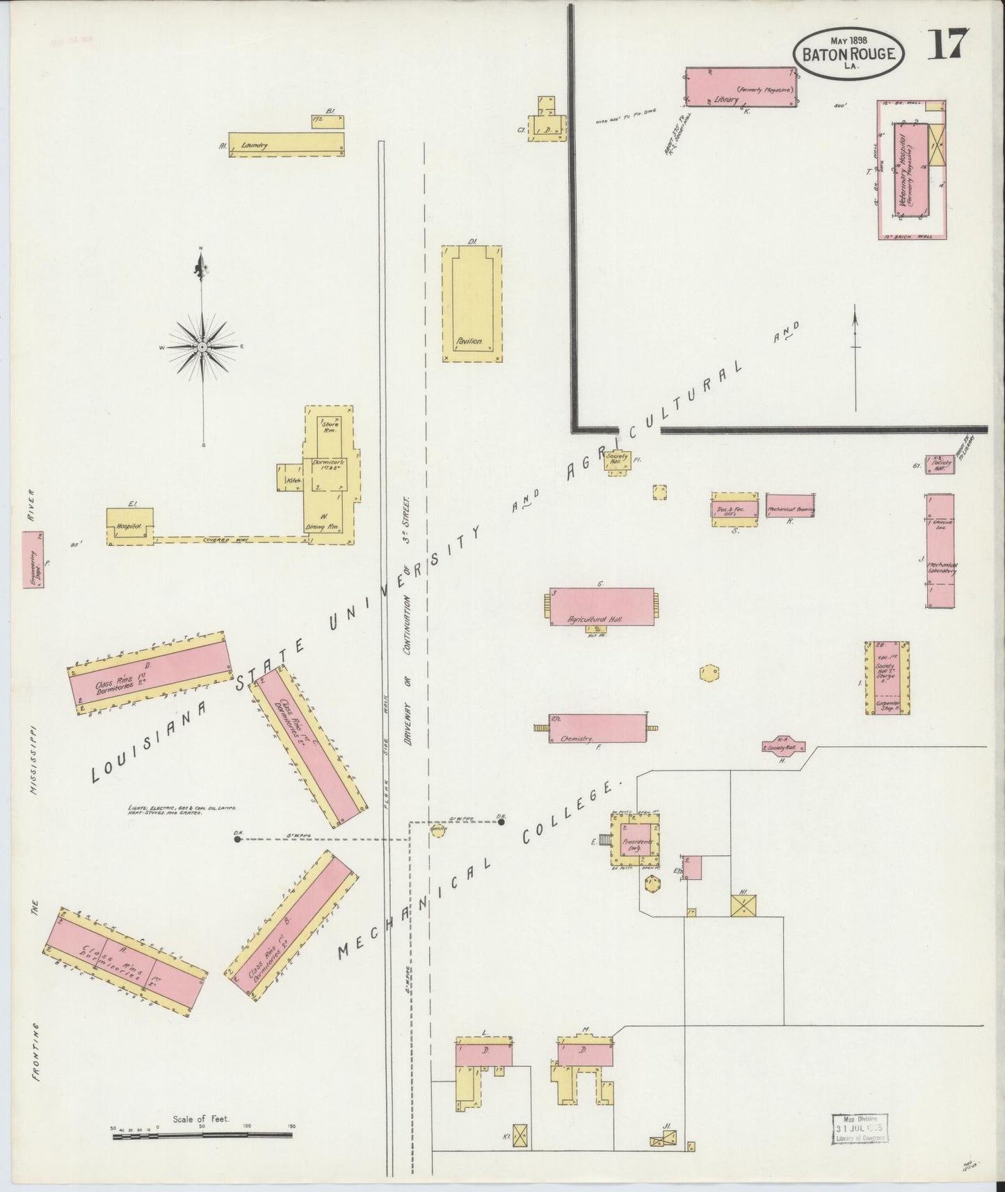 Sanborn Fire Insurance Map from Baton Rouge, East Baton Rouge Parish, Louisiana (1898), Sheet #0017 - Historic Sanborn Fire Insurance Map Print, vintage old map wall art, antique decor, genealogy gift, Louisiana Louisiana map