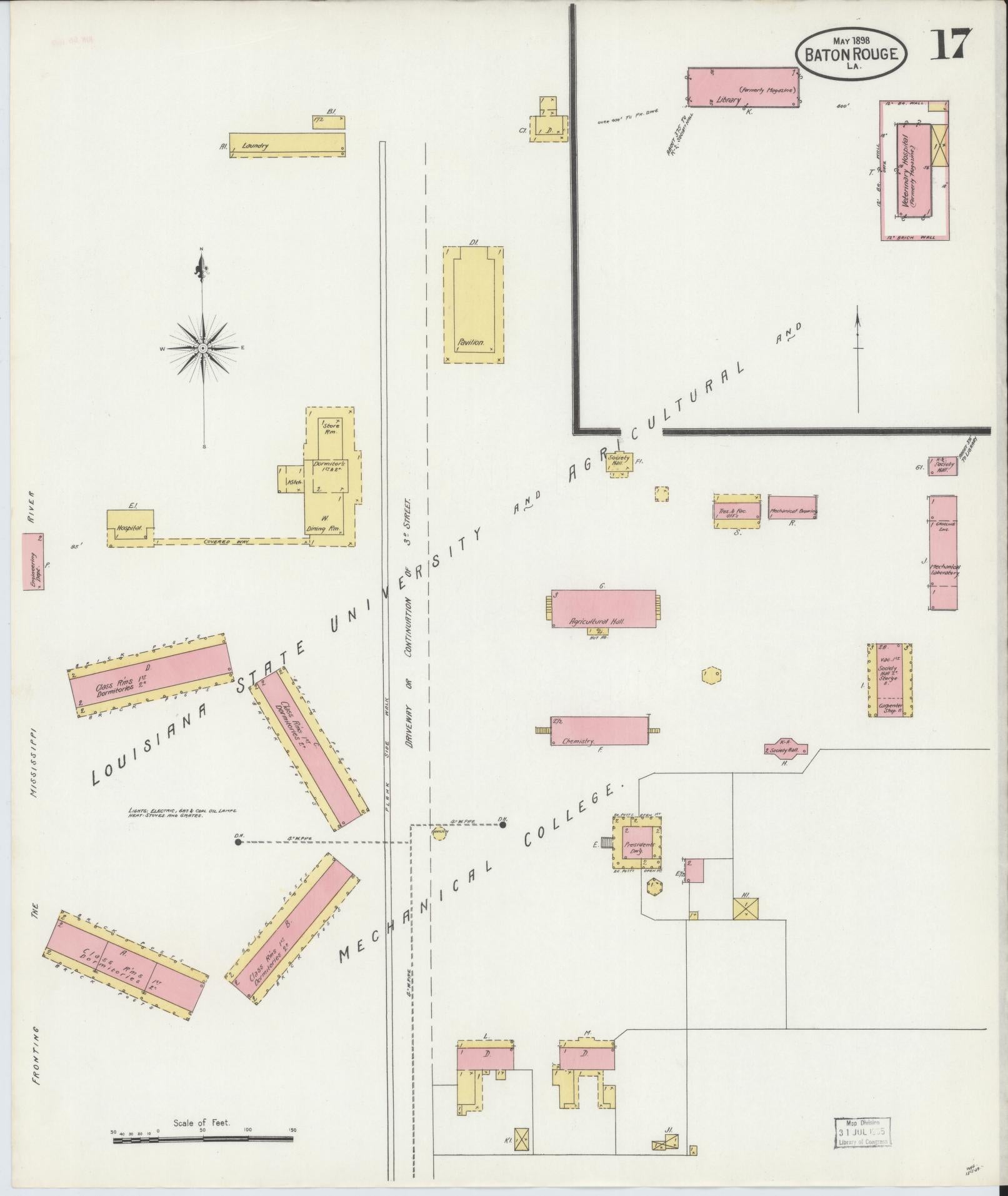Sanborn Fire Insurance Map from Baton Rouge, East Baton Rouge Parish, Louisiana (1898), Sheet #0017 - Historic Sanborn Fire Insurance Map Print, vintage old map wall art, antique decor, genealogy gift, Louisiana Louisiana map