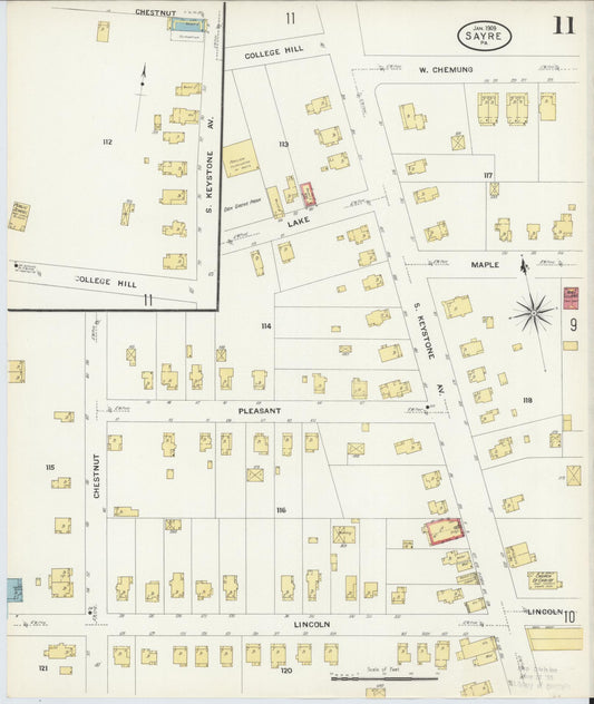 Sanborn Fire Insurance Map from Sayre, Bradford County, Pennsylvania (1909), Sheet #0011 - Historic Sanborn Fire Insurance Map Print, vintage old map wall art, antique decor, genealogy gift, Pennsylvania Pennsylvania map