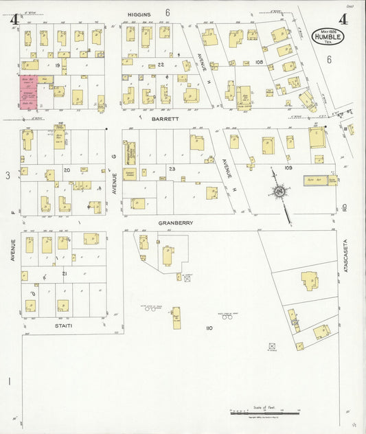 Sanborn Fire Insurance Map from Humble, Harris County, Texas (1926), Sheet #0004 - Historic Sanborn Fire Insurance Map Print, vintage old map wall art, antique decor, genealogy gift, Texas Texas map
