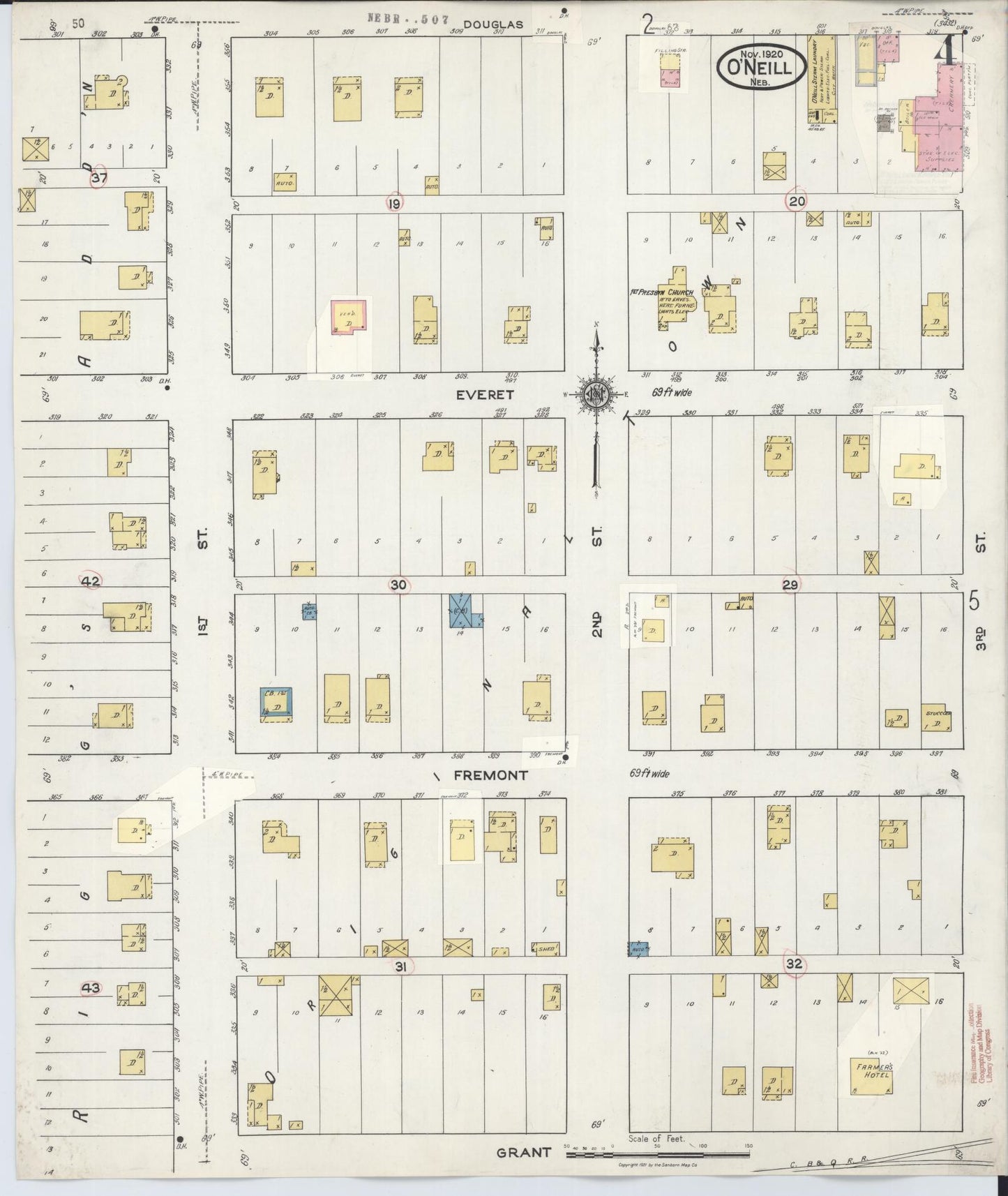Sanborn Fire Insurance Map from O'Neill, Holt County, Nebraska (1932), Sheet #0004 - Historic Sanborn Fire Insurance Map Print, vintage old map wall art, antique decor, genealogy gift, Nebraska Nebraska map