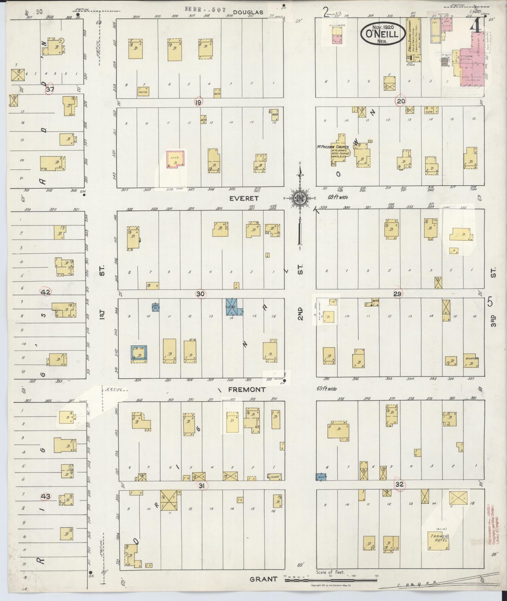 Sanborn Fire Insurance Map from O'Neill, Holt County, Nebraska (1932), Sheet #0004 - Historic Sanborn Fire Insurance Map Print, vintage old map wall art, antique decor, genealogy gift, Nebraska Nebraska map