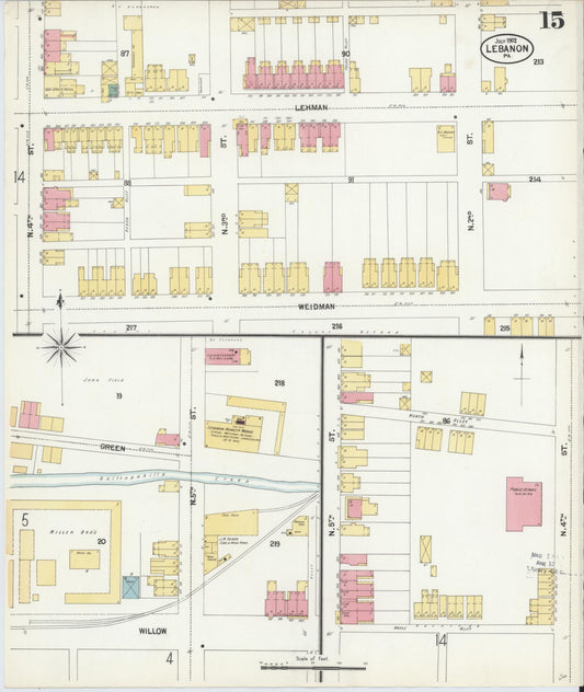 Sanborn Fire Insurance Map from Lebanon, Lebanon County, Pennsylvania (1902), Sheet #0015 - Historic Sanborn Fire Insurance Map Print, vintage old map wall art, antique decor, genealogy gift, Pennsylvania Pennsylvania map