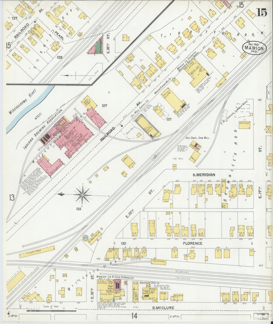 Sanborn Fire Insurance Map from Marion, Grant County, Indiana (1901), Sheet #0015 - Historic Sanborn Fire Insurance Map Print, vintage old map wall art, antique decor, genealogy gift, Indiana Indiana map