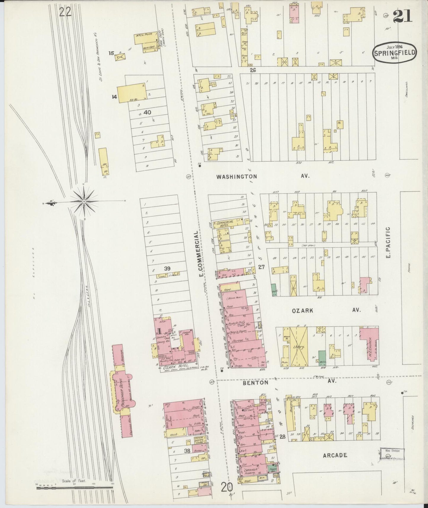 Sanborn Fire Insurance Map from Springfield, Greene County, Missouri (1896), Sheet #0021 - Complete Map Set gallery image, historic Sanborn map, vintage wall art, Missouri Missouri
