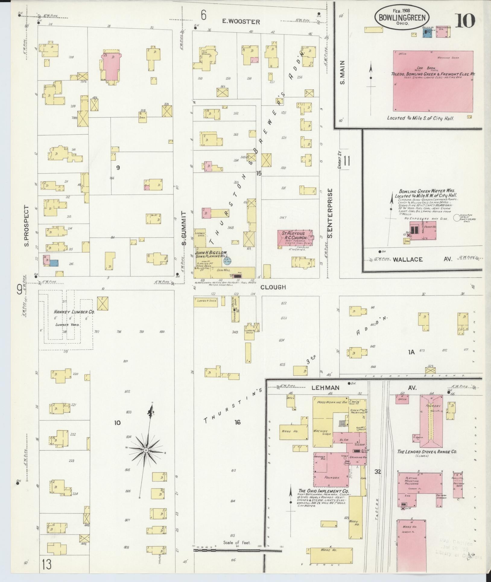 Sanborn Fire Insurance Map from Bowling Green, Wood County, Ohio (1908), Sheet #0010 - Historic Sanborn Fire Insurance Map Print, vintage old map wall art, antique decor, genealogy gift, Ohio Ohio map