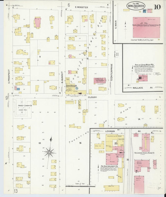 Sanborn Fire Insurance Map from Bowling Green, Wood County, Ohio (1908), Sheet #0010 - Historic Sanborn Fire Insurance Map Print, vintage old map wall art, antique decor, genealogy gift, Ohio Ohio map