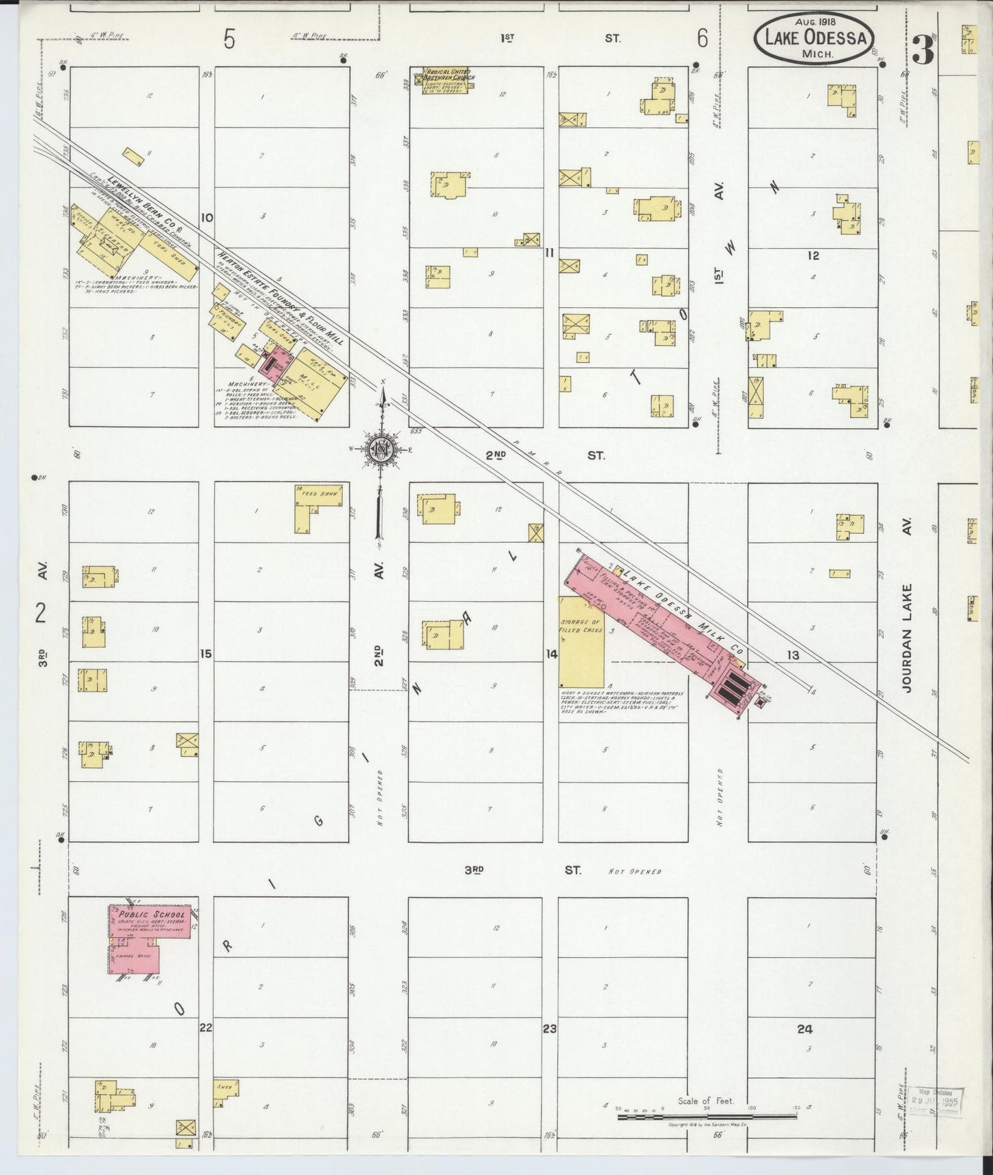 Sanborn Fire Insurance Map from Lake Odessa, Ionia County, Michigan (1918), Sheet #0003 - Complete Map Set gallery image, historic Sanborn map, vintage wall art, Michigan Michigan