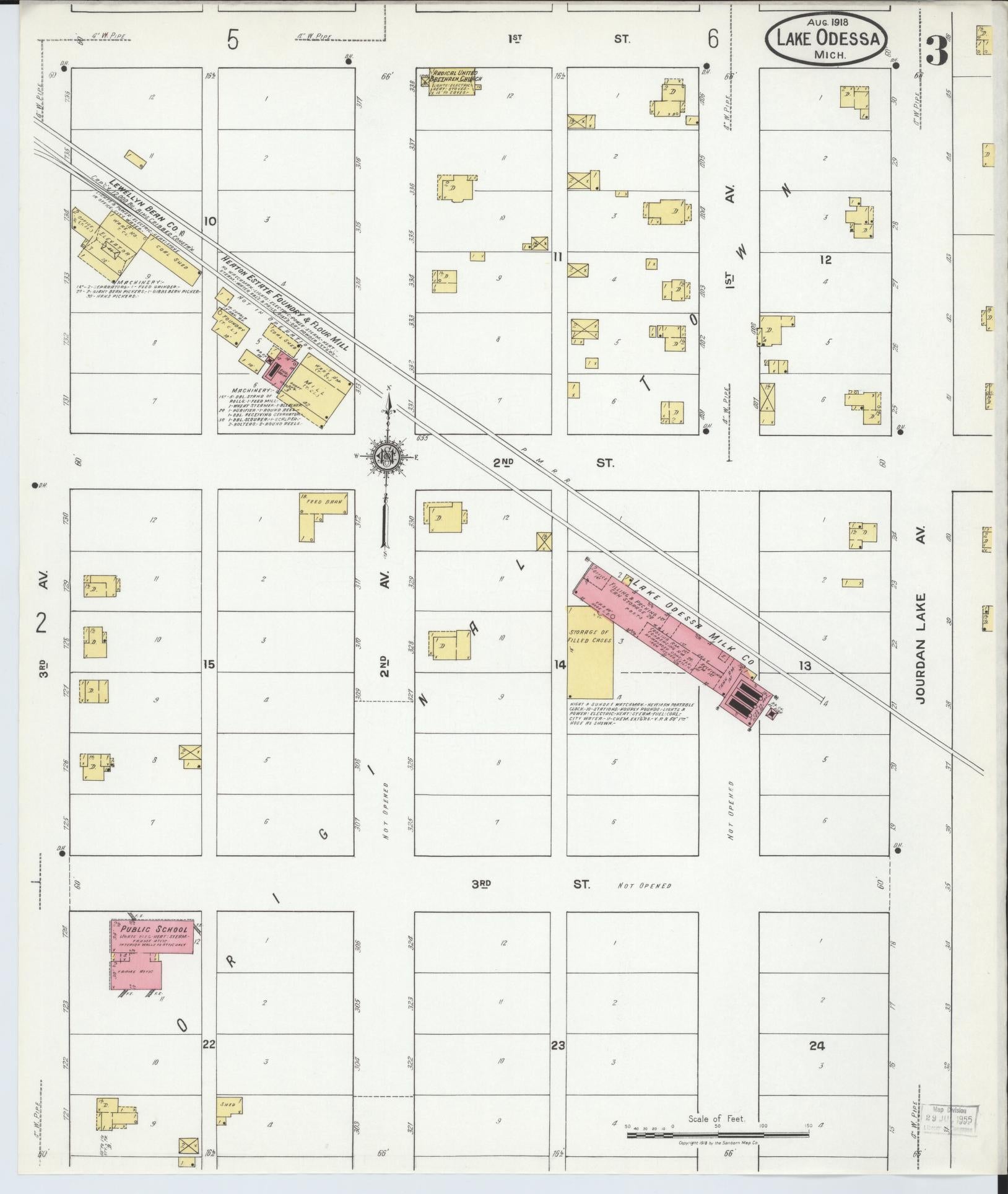Sanborn Fire Insurance Map from Lake Odessa, Ionia County, Michigan (1918), Sheet #0003 - Complete Map Set gallery image, historic Sanborn map, vintage wall art, Michigan Michigan