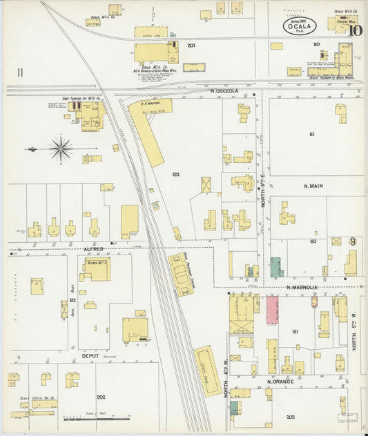 Sanborn Fire Insurance Map from Ocala, Marion County, Florida (1901), Sheet #0010 - Historic Sanborn Fire Insurance Map Print, vintage old map wall art, antique decor, genealogy gift, Florida Florida map