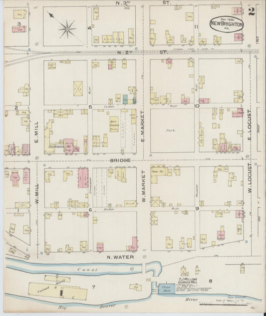 Sanborn Fire Insurance Map from New Brighton, Beaver County, Pennsylvania (1886), Sheet #0002 - Historic Sanborn Fire Insurance Map Print, vintage old map wall art, antique decor, genealogy gift, Pennsylvania Pennsylvania map