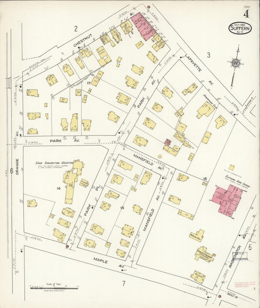 Sanborn Fire Insurance Map from Suffern, Rockland County, New York (1921), Sheet #0004 - Historic Sanborn Fire Insurance Map Print, vintage old map wall art, antique decor, genealogy gift, New York New York map