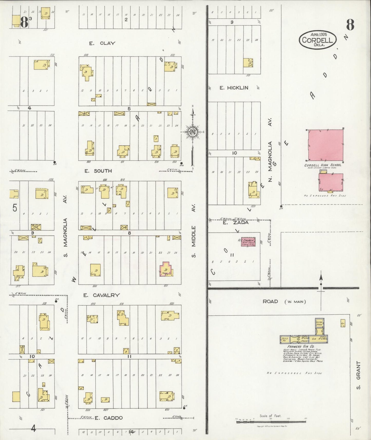 Sanborn Fire Insurance Map from Cordell, Washita County, Oklahoma (1926), Sheet #0008 - Complete Map Set gallery image, historic Sanborn map, vintage wall art, Oklahoma Oklahoma