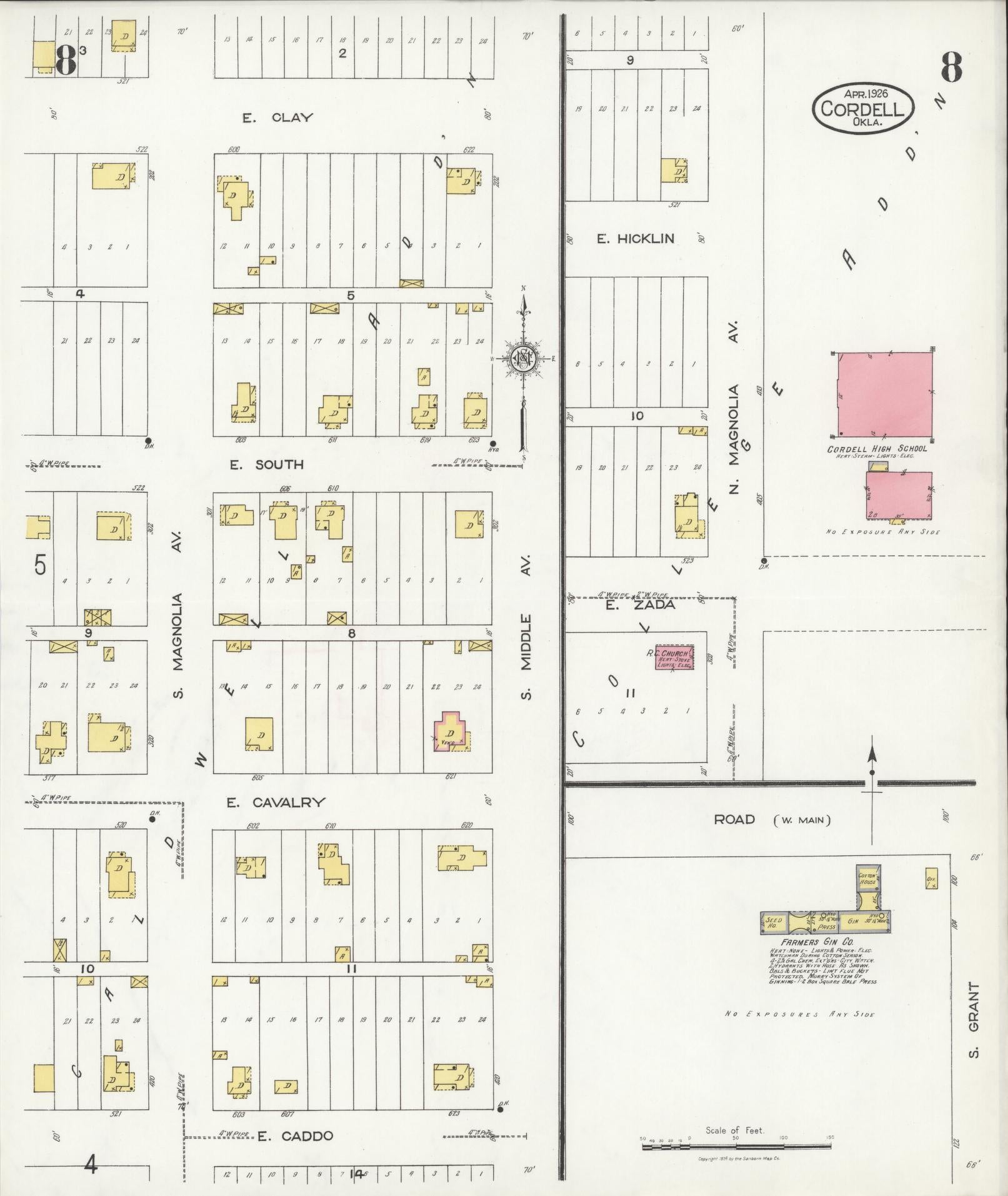 Sanborn Fire Insurance Map from Cordell, Washita County, Oklahoma (1926), Sheet #0008 - Complete Map Set gallery image, historic Sanborn map, vintage wall art, Oklahoma Oklahoma