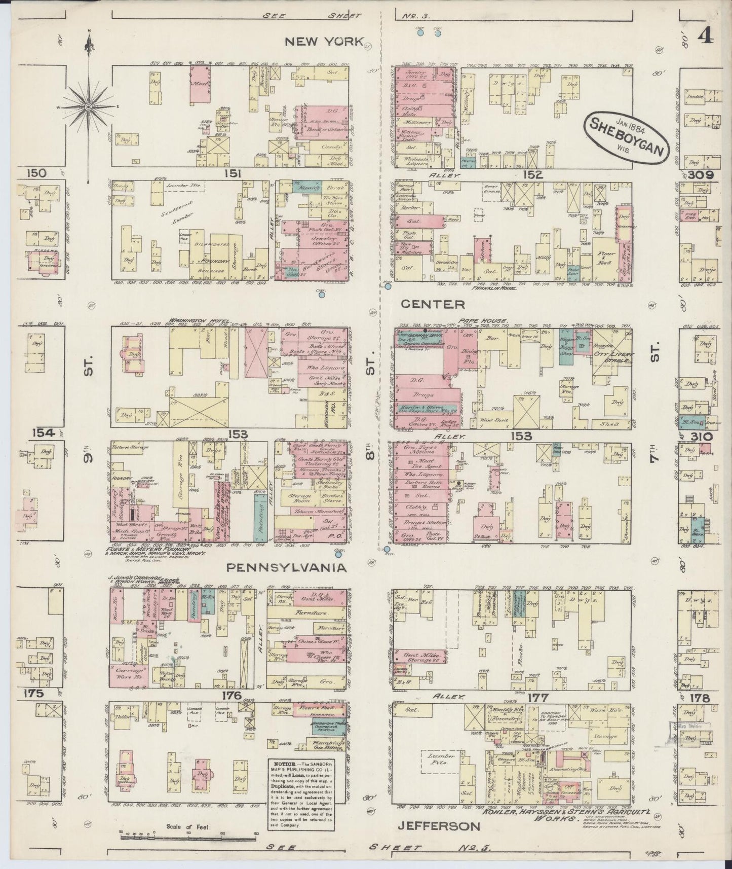 Sanborn Fire Insurance Map from Sheboygan, Sheboygan County, Wisconsin (1884), Sheet #0004 - Complete Map Set gallery image, historic Sanborn map, vintage wall art, Wisconsin Wisconsin