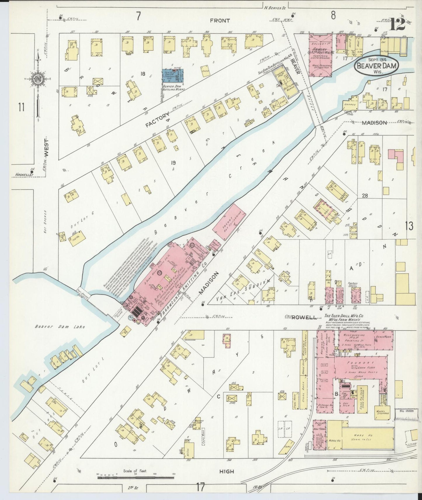 Sanborn Fire Insurance Map from Beaver Dam, Dodge County, Wisconsin (1914), Sheet #0012 - Complete Map Set gallery image, historic Sanborn map, vintage wall art, Wisconsin Wisconsin