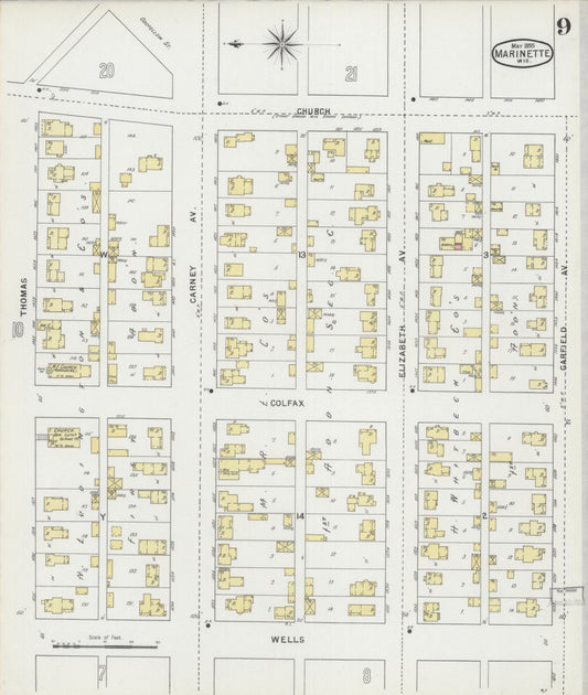 Sanborn Fire Insurance Map from Marinette, Marinette County, Wisconsin (1895), Sheet #0009 - Historic Sanborn Fire Insurance Map Print, vintage old map wall art, antique decor, genealogy gift, Wisconsin Wisconsin map