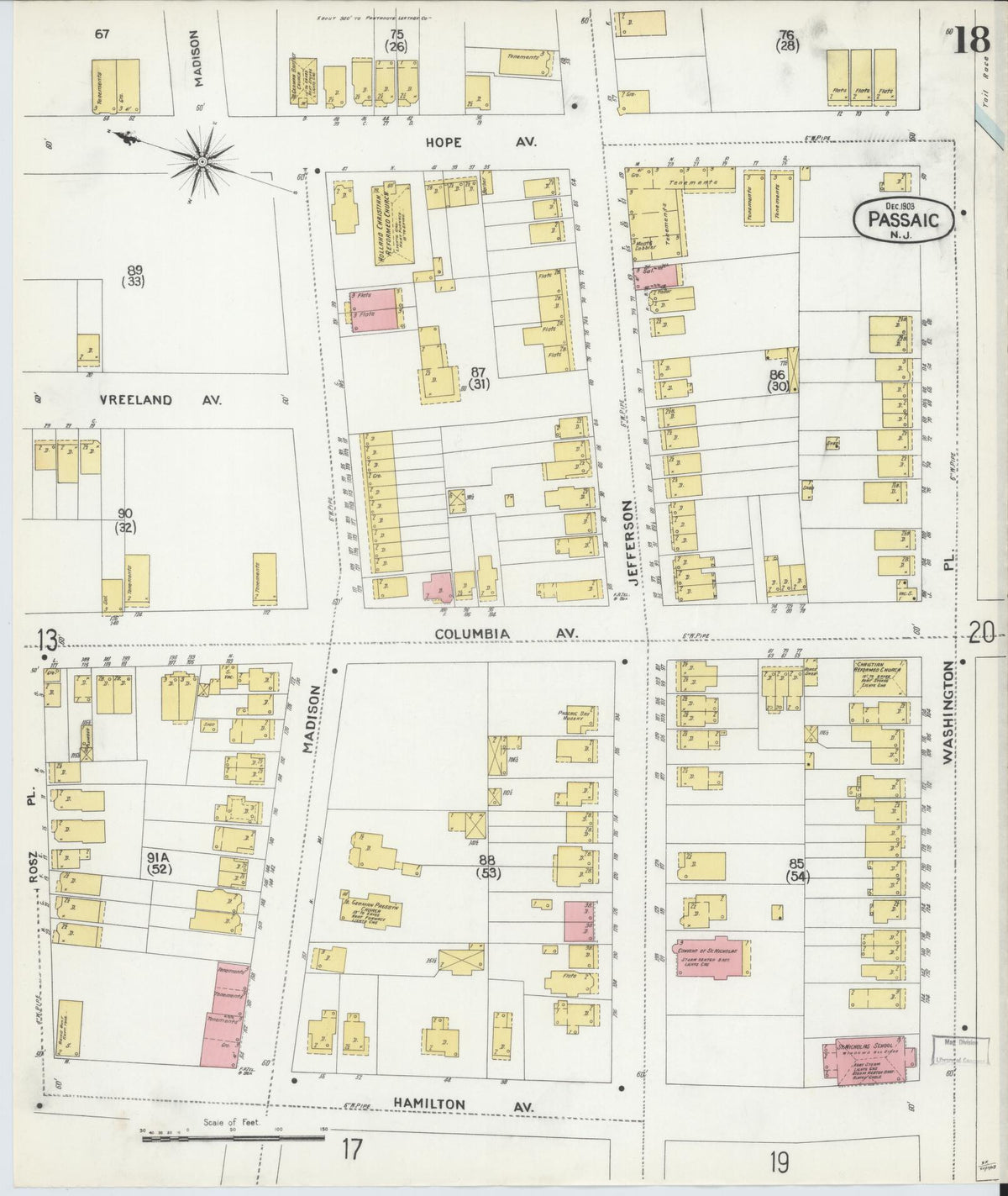 Sanborn Fire Insurance Map from Passaic, Passaic County, New Jersey (1903), Sheet #0018 - Complete Map Set gallery image, historic Sanborn map, vintage wall art, New Jersey New Jersey