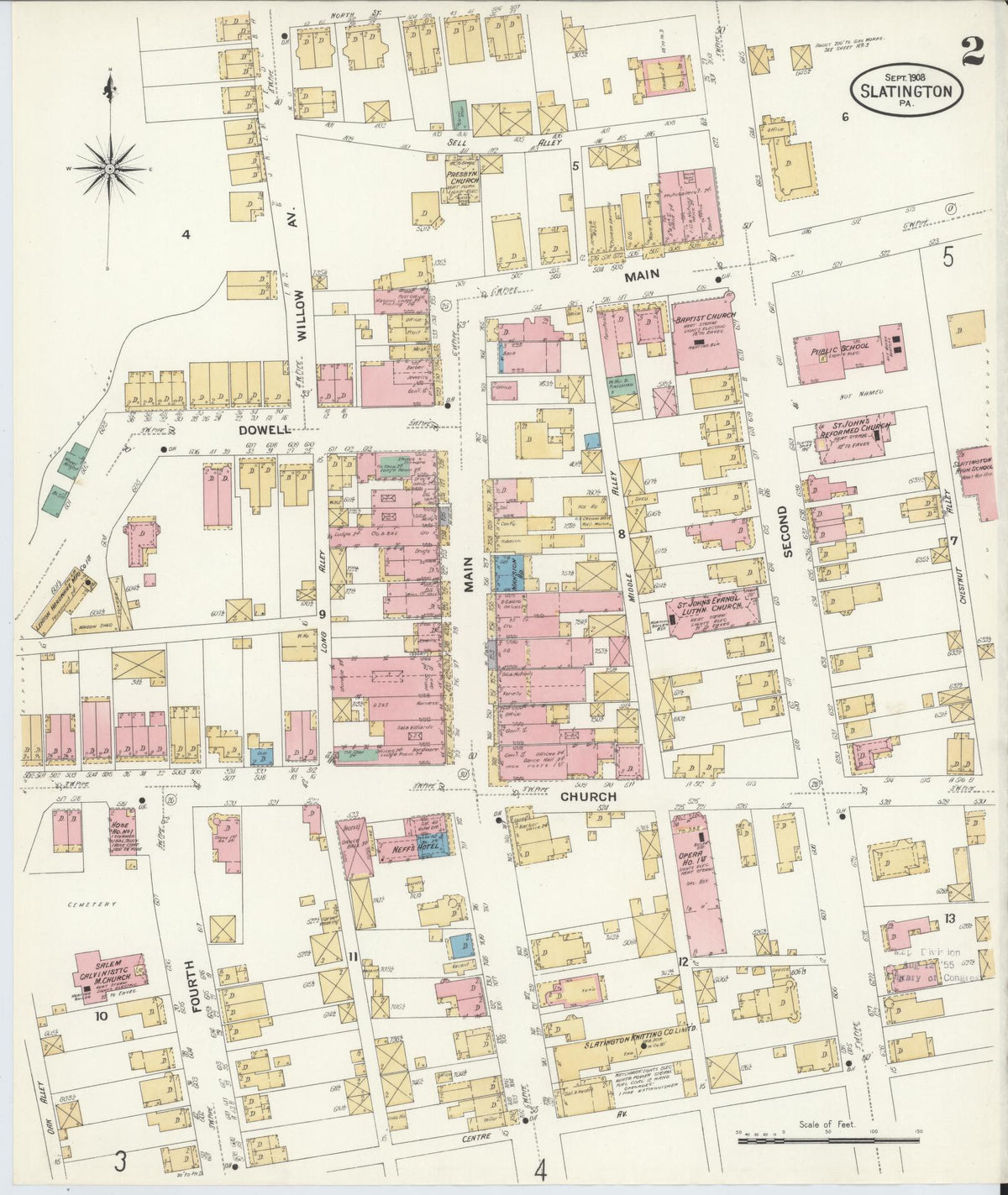 Sanborn Fire Insurance Map from Slatington, Lehigh County, Pennsylvania (1908), Sheet #0002 - Historic Sanborn Fire Insurance Map Print, vintage old map wall art, antique decor, genealogy gift, Pennsylvania Pennsylvania map