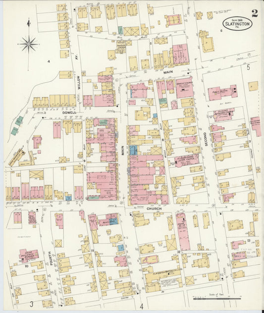 Sanborn Fire Insurance Map from Slatington, Lehigh County, Pennsylvania (1908), Sheet #0002 - Historic Sanborn Fire Insurance Map Print, vintage old map wall art, antique decor, genealogy gift, Pennsylvania Pennsylvania map