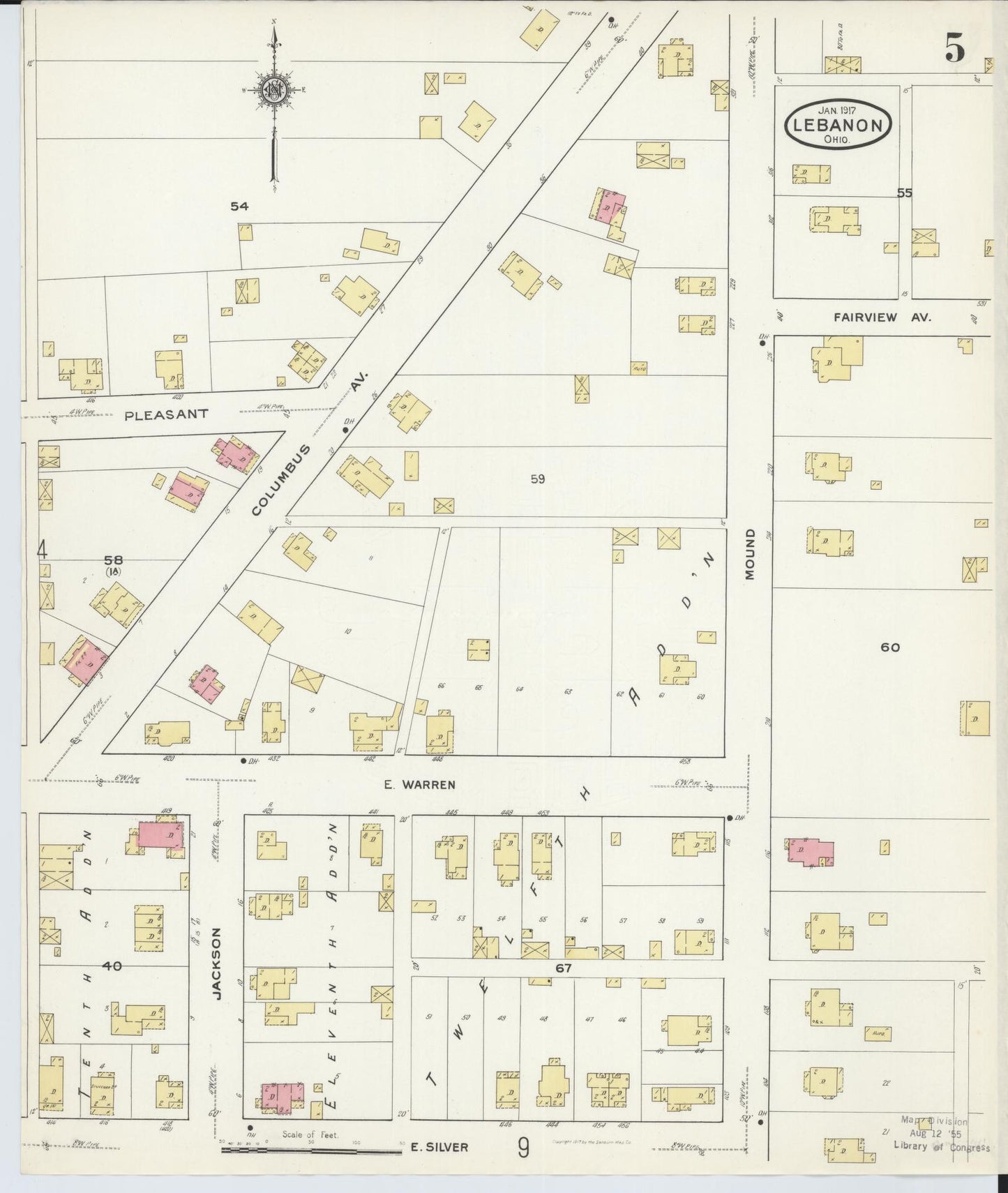 Sanborn Fire Insurance Map from Lebanon, Warren County, Ohio (1917), Sheet #0005 - Historic Sanborn Fire Insurance Map Print, vintage old map wall art, antique decor, genealogy gift, Ohio Ohio map