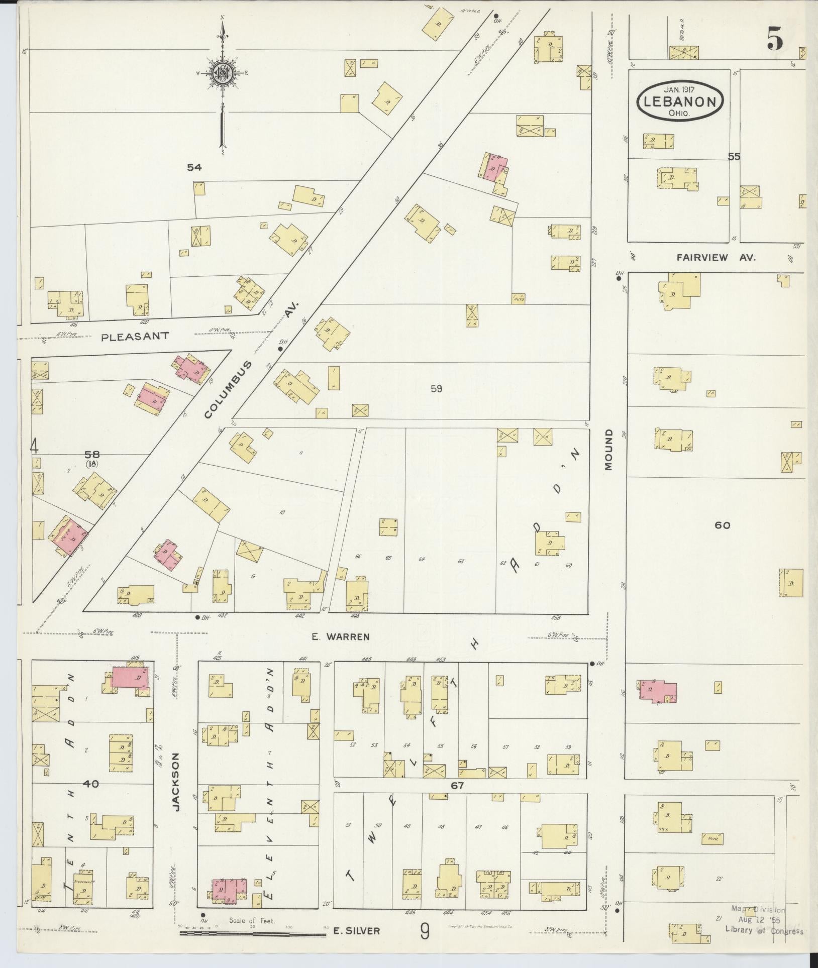 Sanborn Fire Insurance Map from Lebanon, Warren County, Ohio (1917), Sheet #0005 - Historic Sanborn Fire Insurance Map Print, vintage old map wall art, antique decor, genealogy gift, Ohio Ohio map