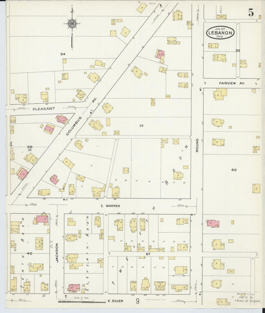 Sanborn Fire Insurance Map from Lebanon, Warren County, Ohio (1917), Sheet #0005 - Historic Sanborn Fire Insurance Map Print, vintage old map wall art, antique decor, genealogy gift, Ohio Ohio map