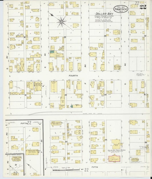 Sanborn Fire Insurance Map from Hancock, Houghton County, Michigan (1907), Sheet #0022 - Historic Sanborn Fire Insurance Map Print, vintage old map wall art, antique decor, genealogy gift, Michigan Michigan map