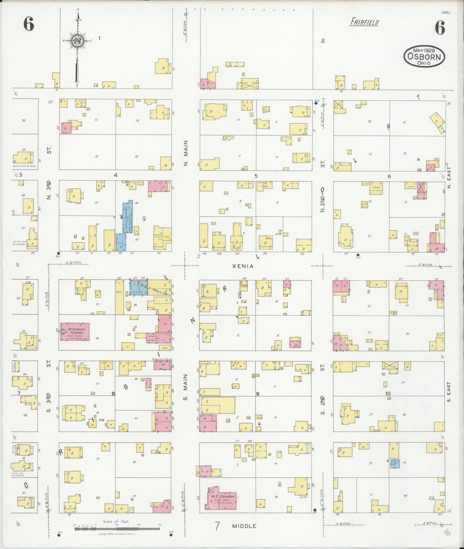 Sanborn Fire Insurance Map from Osborn, Greene County, Ohio (1929), Sheet #0006 - Complete Map Set gallery image, historic Sanborn map, vintage wall art, Ohio Ohio