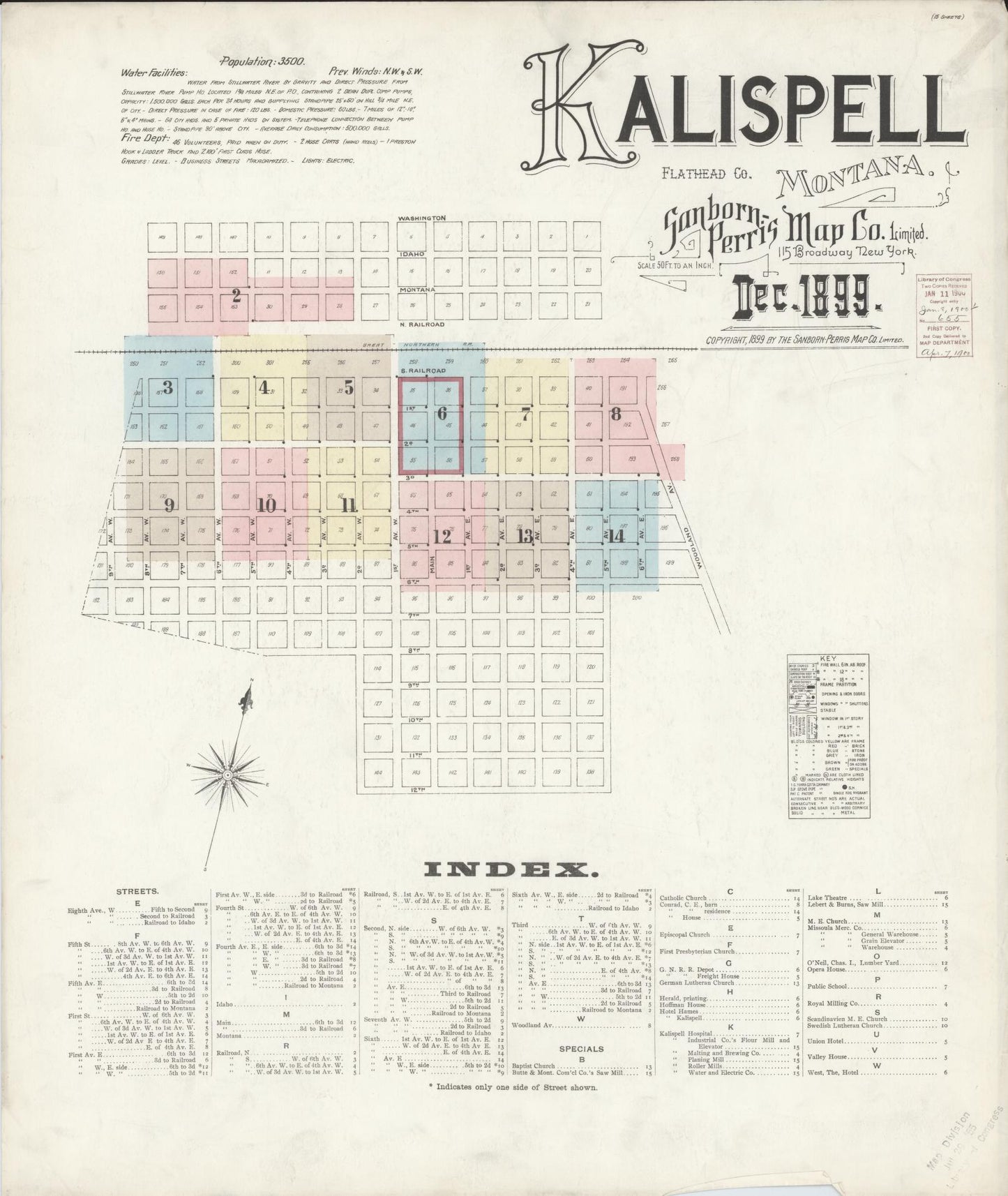 Sanborn Fire Insurance Map from Kalispell, Flathead County, Montana (1899), Sheet #0001 - Historic Sanborn Fire Insurance Map Print, vintage old map wall art, antique decor, genealogy gift, Montana Montana map