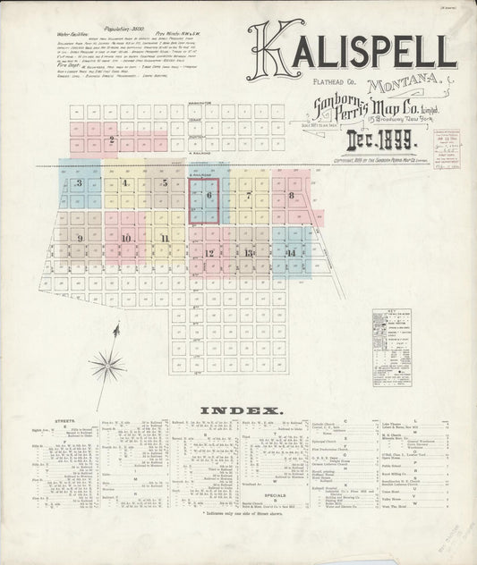 Sanborn Fire Insurance Map from Kalispell, Flathead County, Montana (1899), Sheet #0001 - Historic Sanborn Fire Insurance Map Print, vintage old map wall art, antique decor, genealogy gift, Montana Montana map
