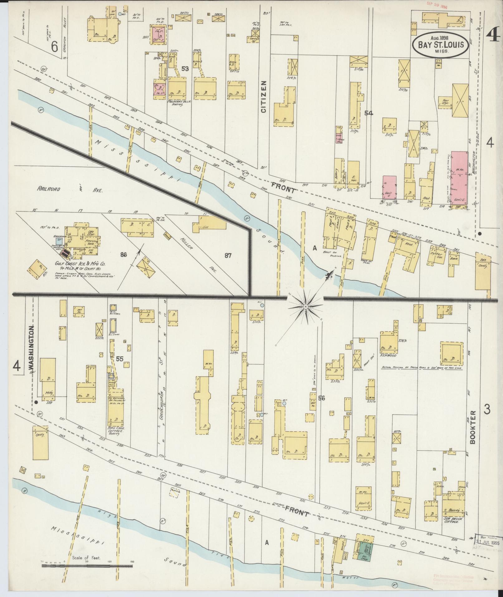 Sanborn Fire Insurance Map from Bay Saint Louis, Hancock County, Mississippi (1898), Sheet #0004 - Complete Map Set gallery image, historic Sanborn map, vintage wall art, Mississippi Mississippi