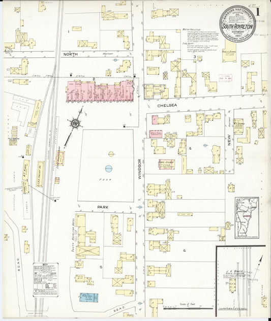 Sanborn Fire Insurance Map from South Royalton, Windsor County, Vermont (1914), Sheet #0001 - Historic Sanborn Fire Insurance Map Print, vintage old map wall art, antique decor, genealogy gift, Vermont Vermont map