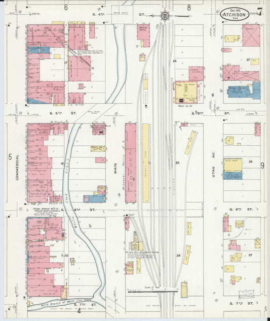 Sanborn Fire Insurance Map from Atchison, Atchison County, Kansas (1910), Sheet #0007 - Historic Sanborn Fire Insurance Map Print, vintage old map wall art, antique decor, genealogy gift, Kansas Kansas map