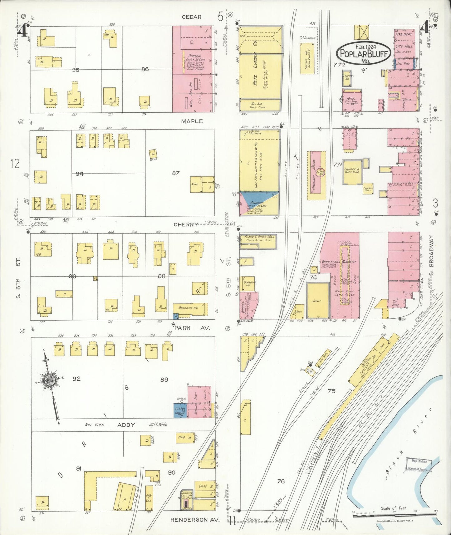 Sanborn Fire Insurance Map from Poplar Bluff, Butler County, Missouri (1924), Sheet #0004 - Complete Map Set gallery image, historic Sanborn map, vintage wall art, Missouri Missouri
