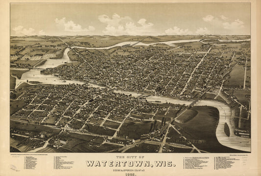 The city of Watertown, Wis. Dodge & Jefferson counties 1885. (1885) – Historic Bird’s-Eye View Panorama Print