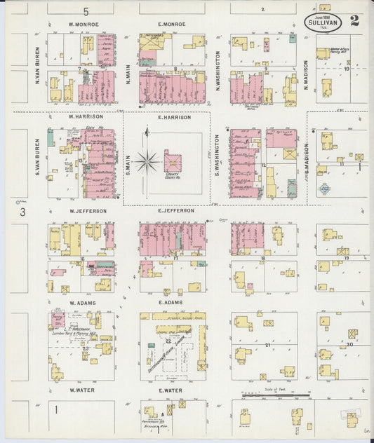 Sanborn Fire Insurance Map from Sullivan, Moultrie County, Illinois (1898), Sheet #0002 - Historic Sanborn Fire Insurance Map Print, vintage old map wall art, antique decor, genealogy gift, Illinois Illinois map