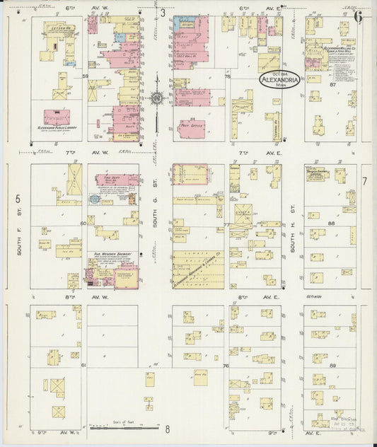 Sanborn Fire Insurance Map from Alexandria, Douglas County, Minnesota (1914), Sheet #0006 - Historic Sanborn Fire Insurance Map Print, vintage old map wall art, antique decor, genealogy gift, Minnesota Minnesota map