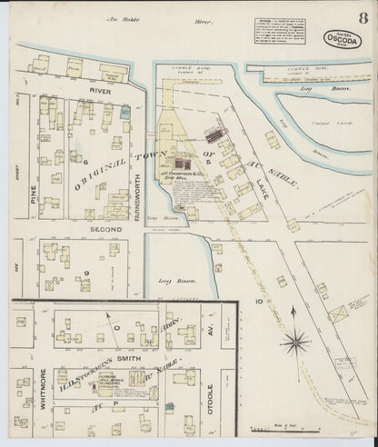 Sanborn Fire Insurance Map from Oscoda, Iosco County, Michigan (1884), Sheet #0008 - Historic Sanborn Fire Insurance Map Print, vintage old map wall art, antique decor, genealogy gift, Michigan Michigan map